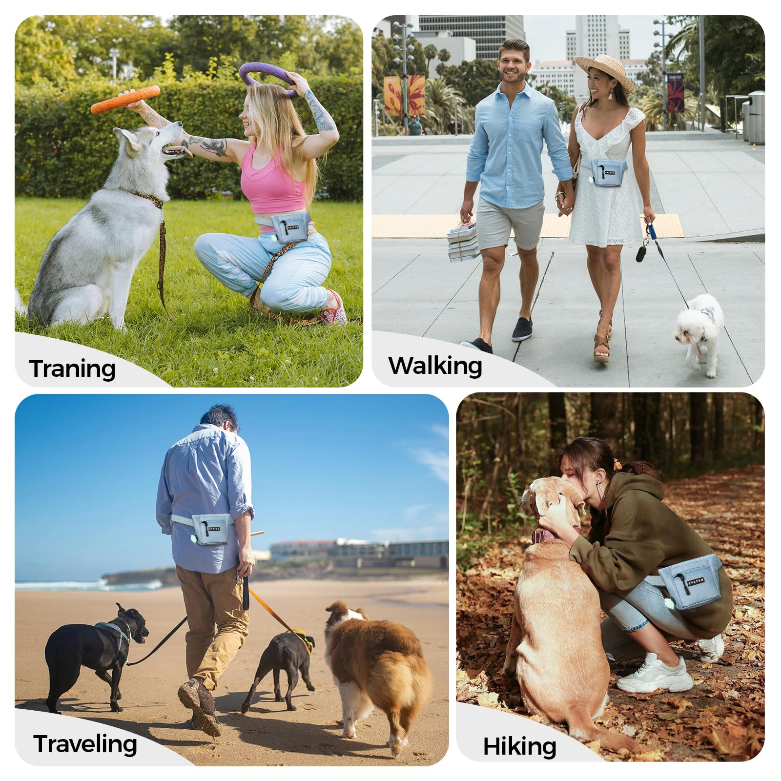 EPETKO dog treat pouch light-blue color option for stylish everyday use.