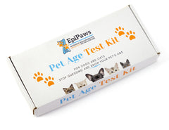 EpiPaws Pet Age Test kit box displayed for at-home age estimation.