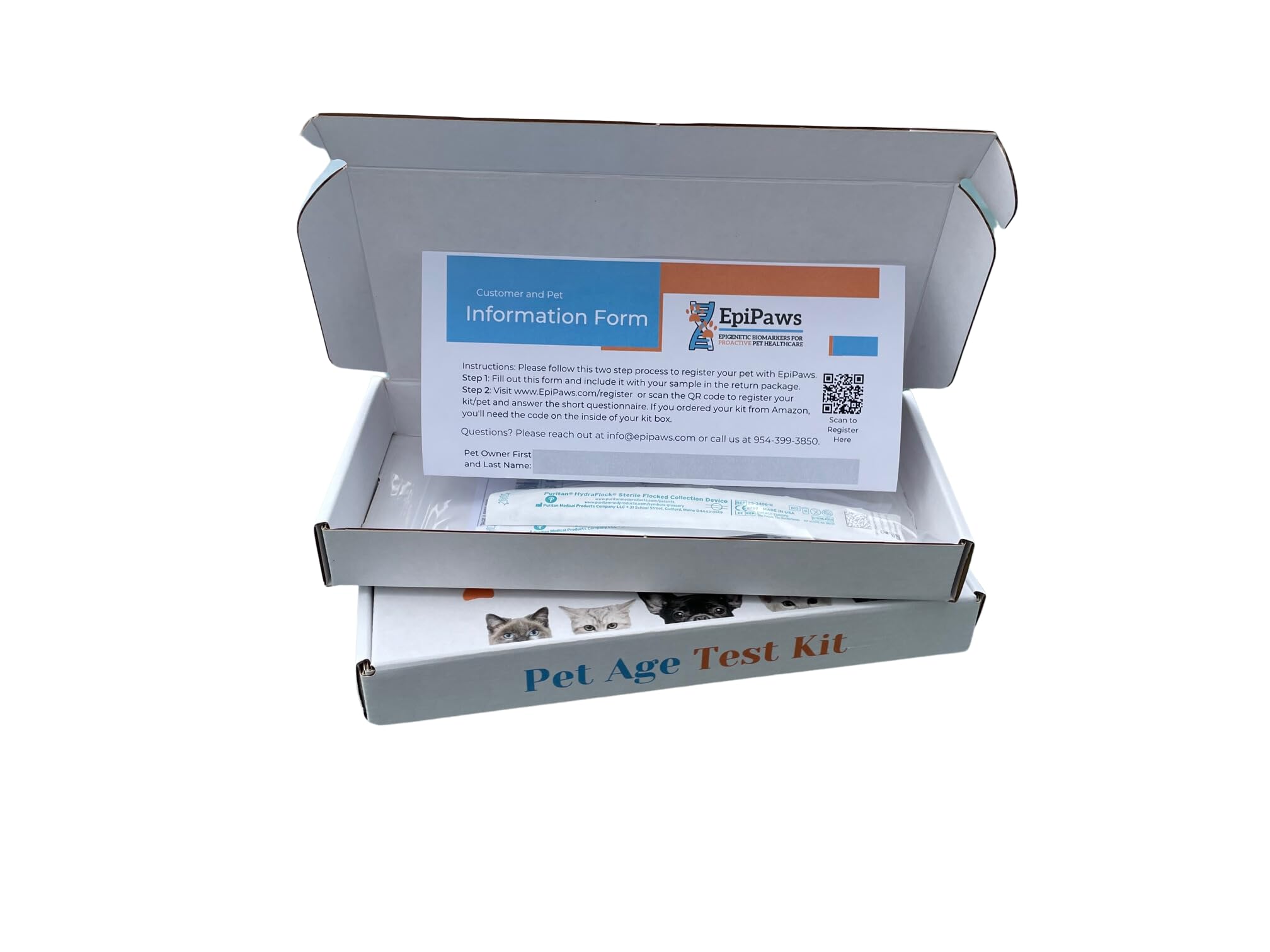 EpiPaws swab-collection moment shows mouth swab for DNA sampling.