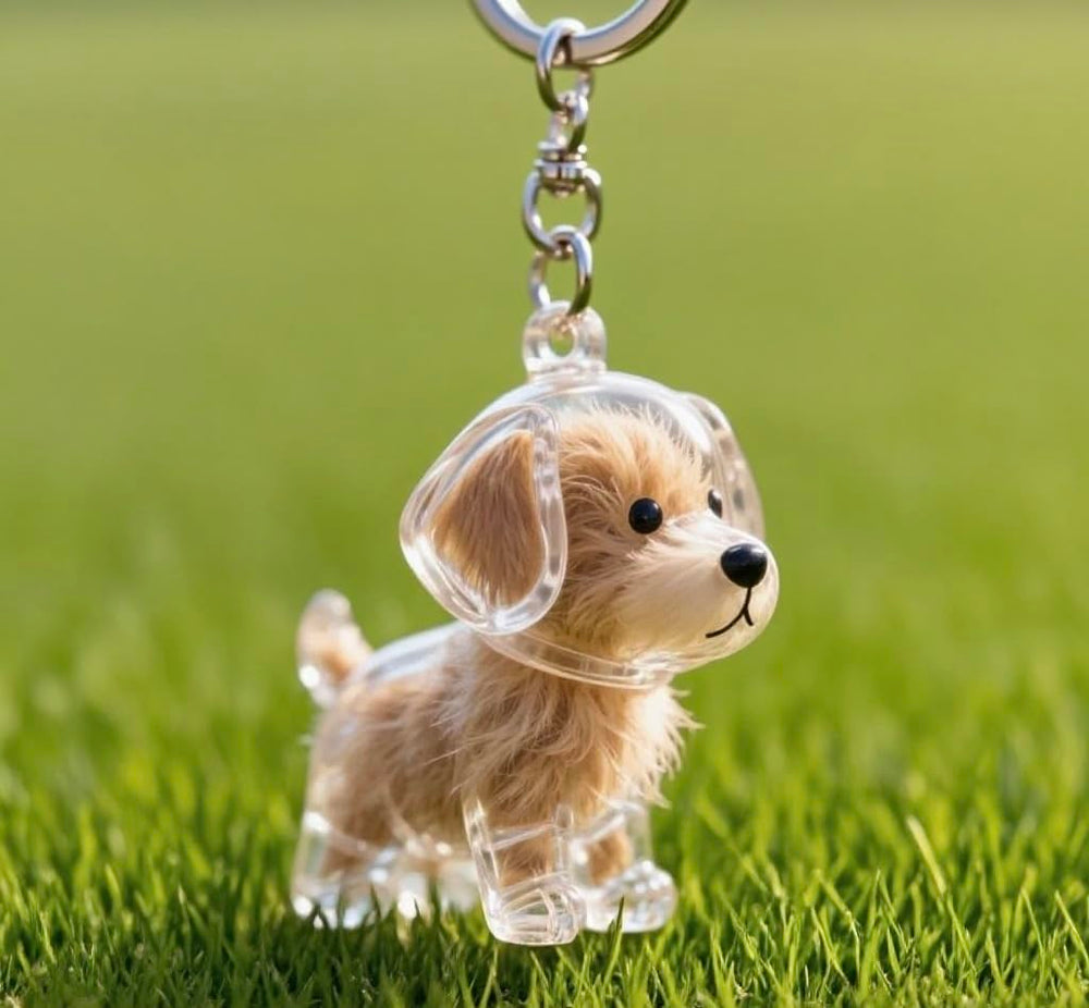 EPMANN Dog Hair Collector Keychain on-bag view demonstrates discreet, portable memory.