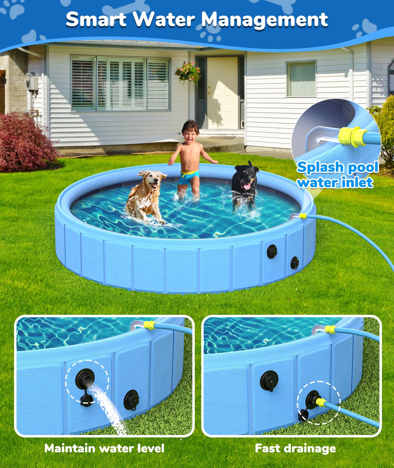EPN large foldable dog pool 97-inch diameter ideal for multiple pets