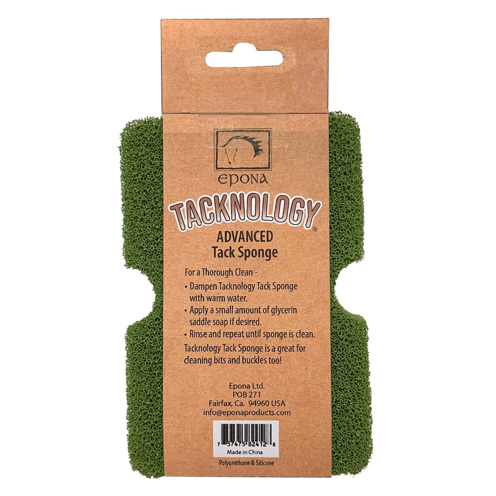 Epona Tacknology sponge in use for reins and buckles with gentle scrubbing.