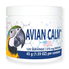 Equa Holistics Avian Calm bottle closeup; supports calmer behavior in parrots