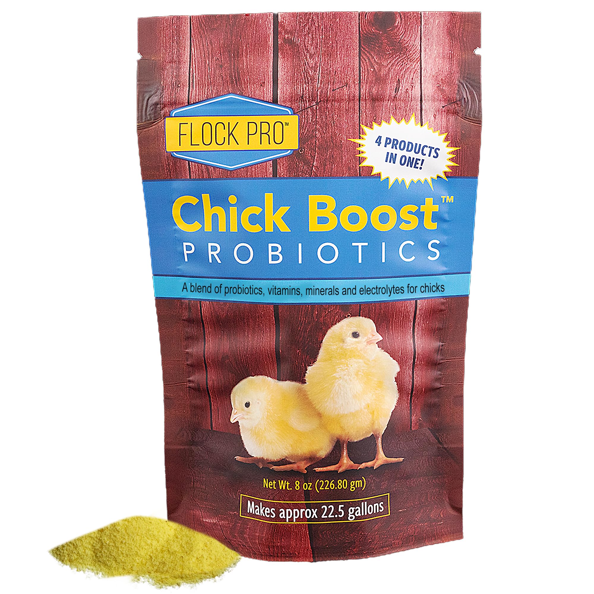 Equerry's Chick Boost Probiotic bottle pour shows easy daily dosing for chicks