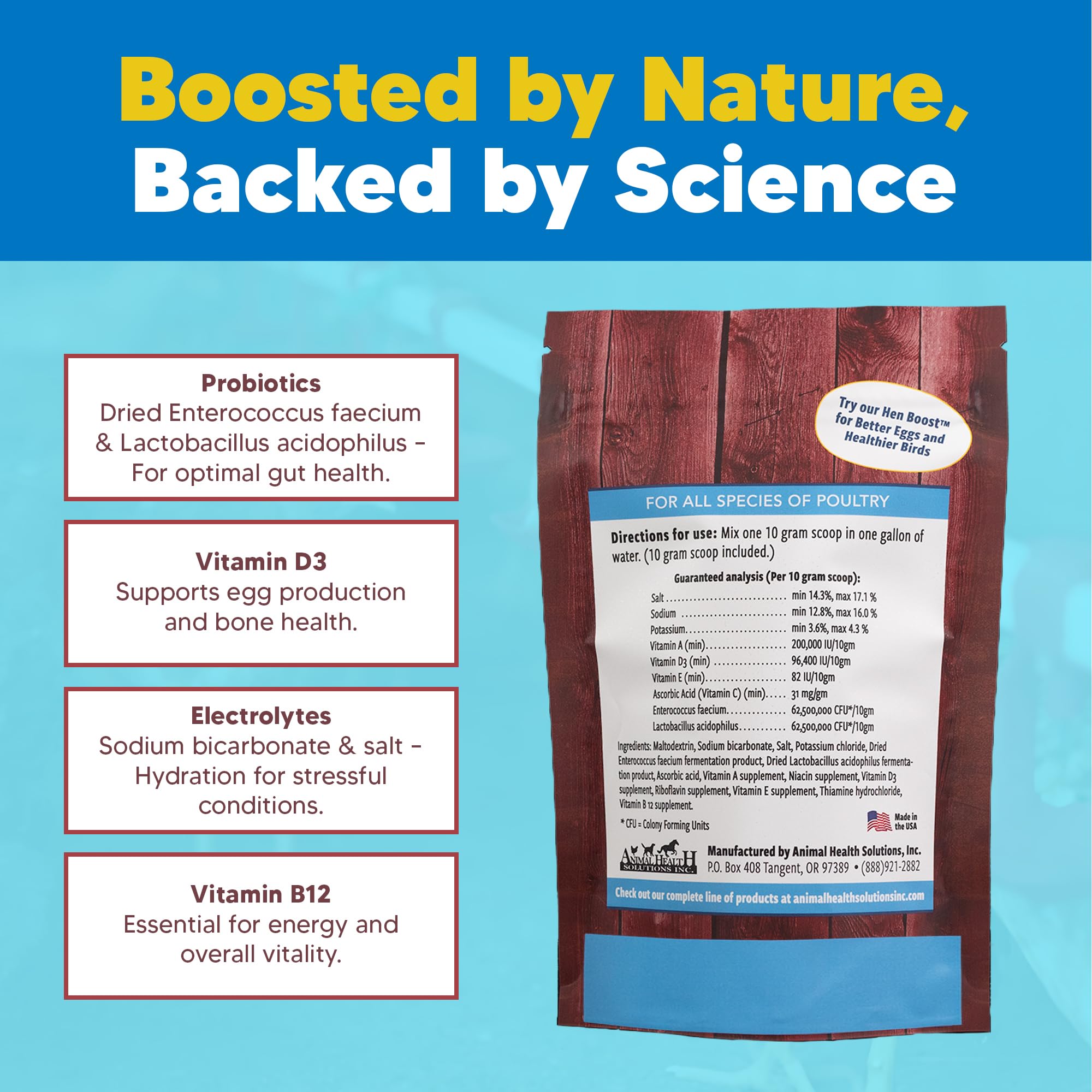 Equerry's Chick Boost label US-made highlights quality and safety