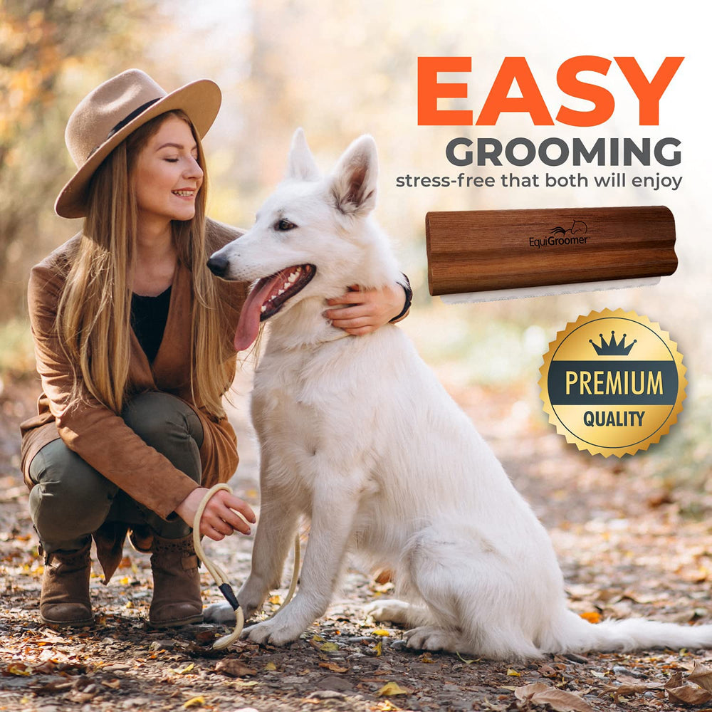 EquiGroomer EasyGroomer undercoat tool reduces shedding with gentle massaging strokes.