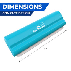 EquiGroomer EasyGroomer turquoise handle in use on short-haired dog showing reduced shedding.
