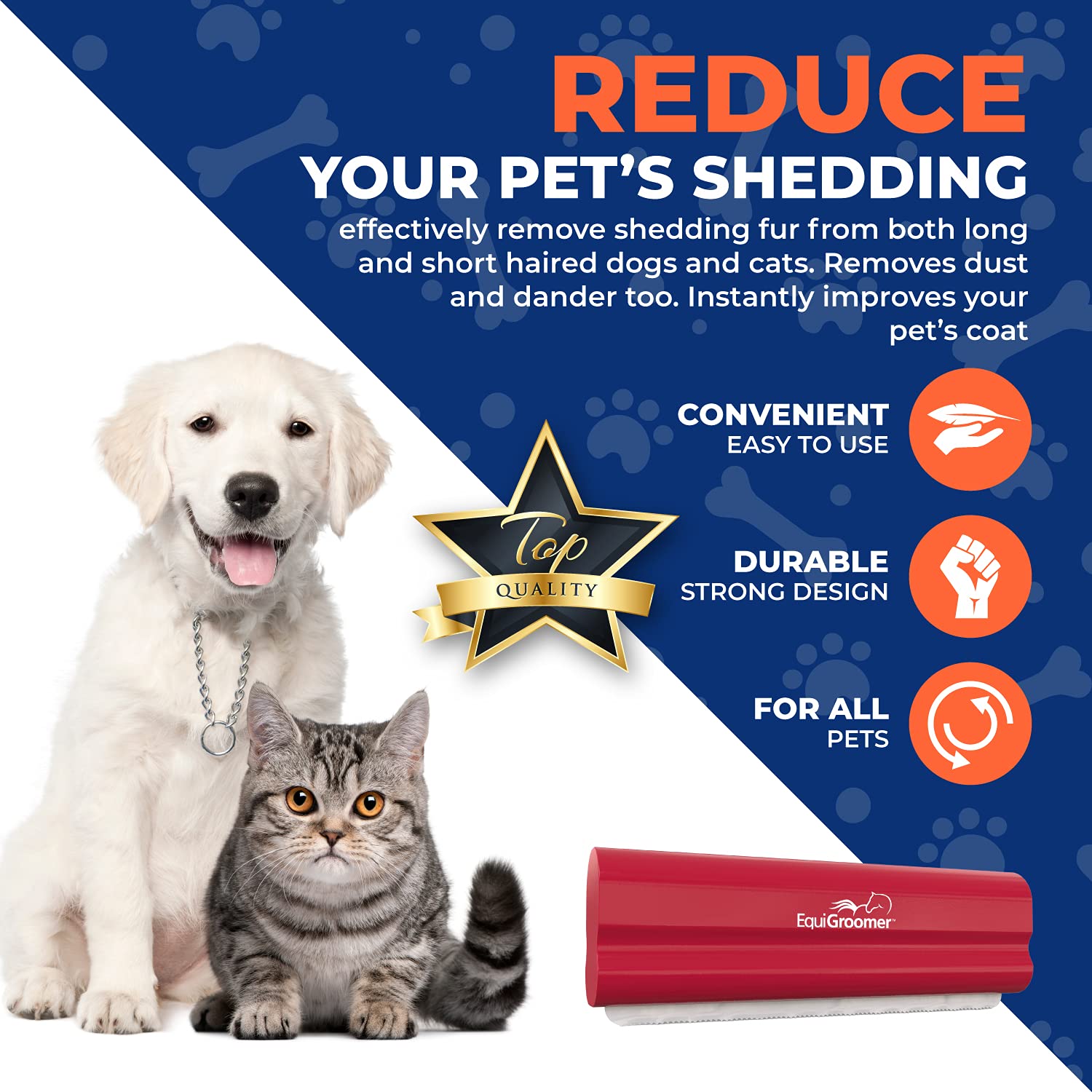 EquiGroomer EasyGroomer fur removal on cat coat for year-round grooming.
