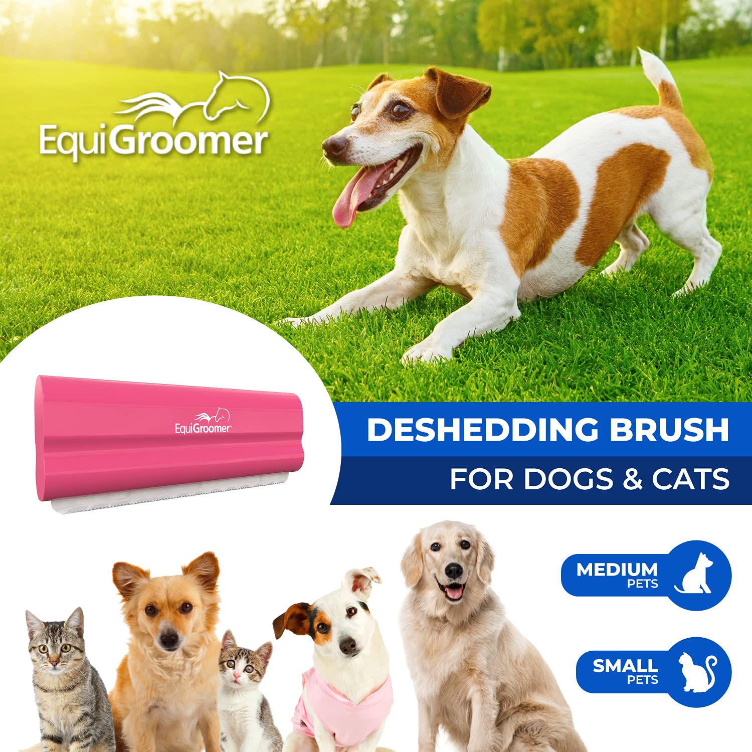 EquiGroomer EasyGroomer pink deshedding brush blade closeup highlights durable pet-safe blade.