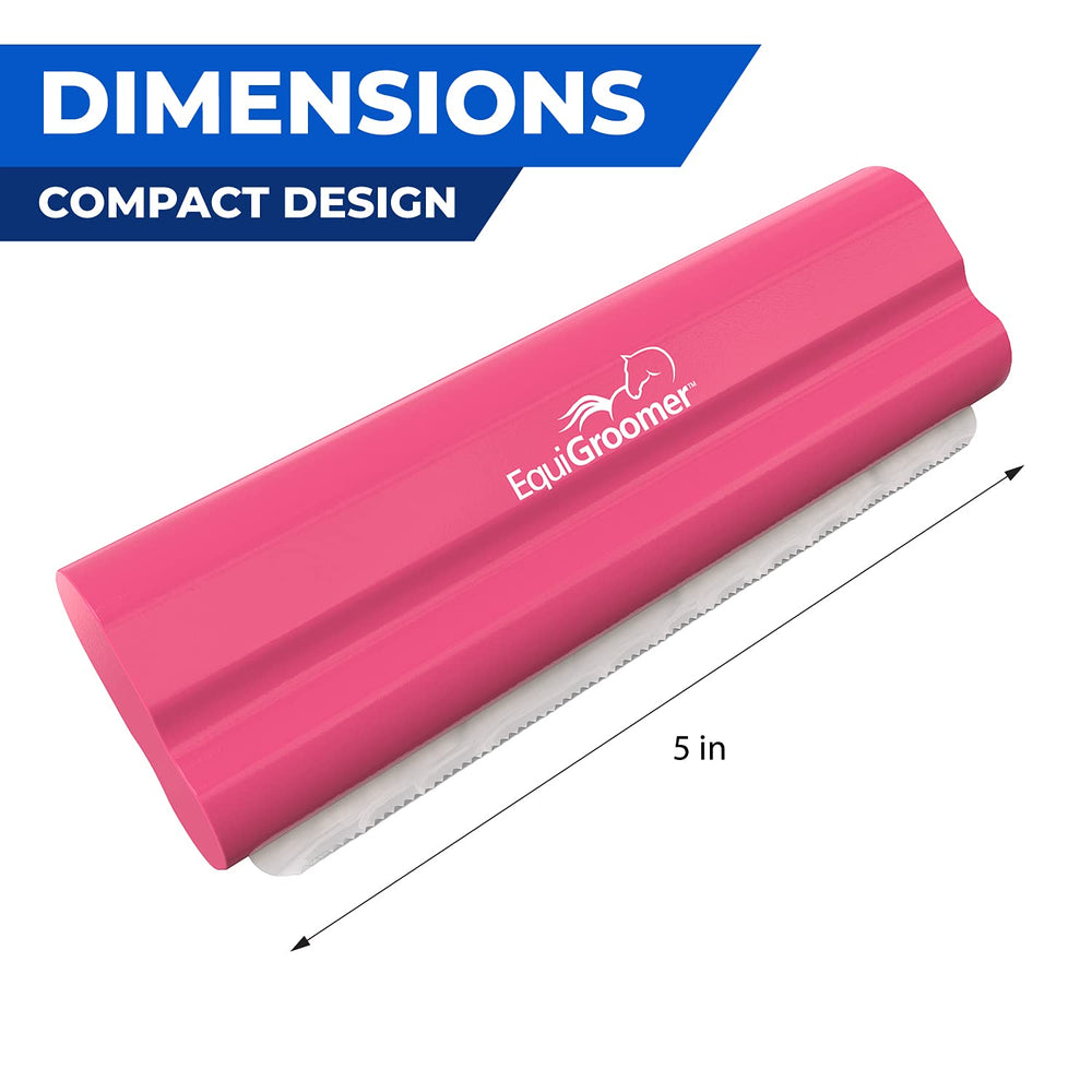 EquiGroomer EasyGroomer pink deshedding brush on dog coat demonstrates quick shedding control.