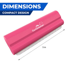 EquiGroomer EasyGroomer pink deshedding brush on dog coat demonstrates quick shedding control.
