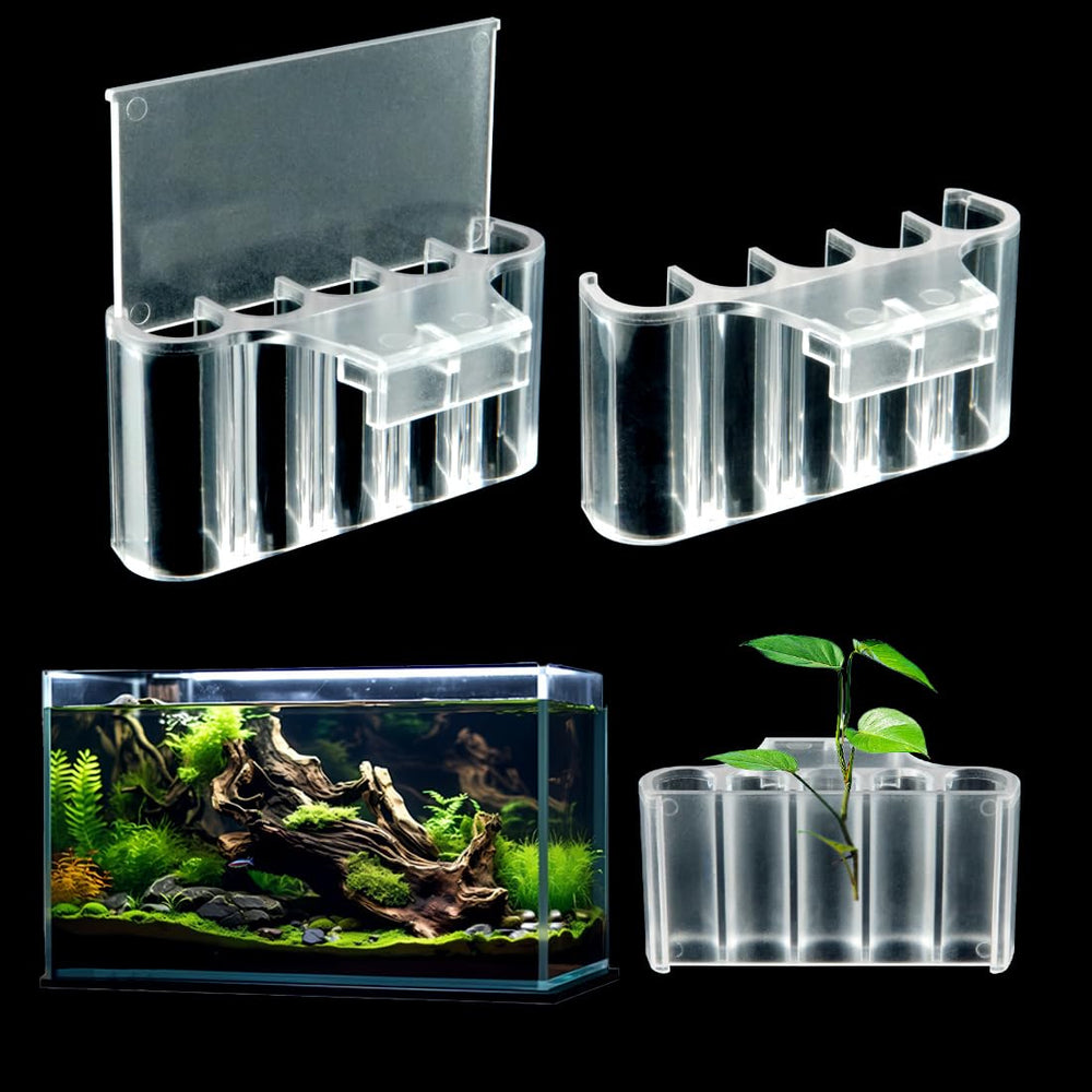 EQUIJUANCE aquarium plant holder side view shows stable plant display in a rimless tank.