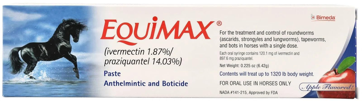 Equimax paste with apple flavor ready for easy-dose deworming.