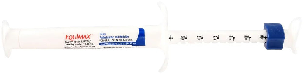 Equimax paste being used to protect horses from parasites.