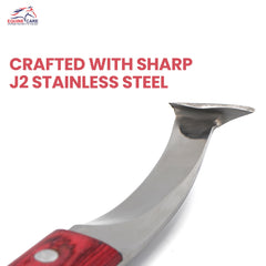 Equine Care hoof knife with hoof pick in use for quick hoof debris removal