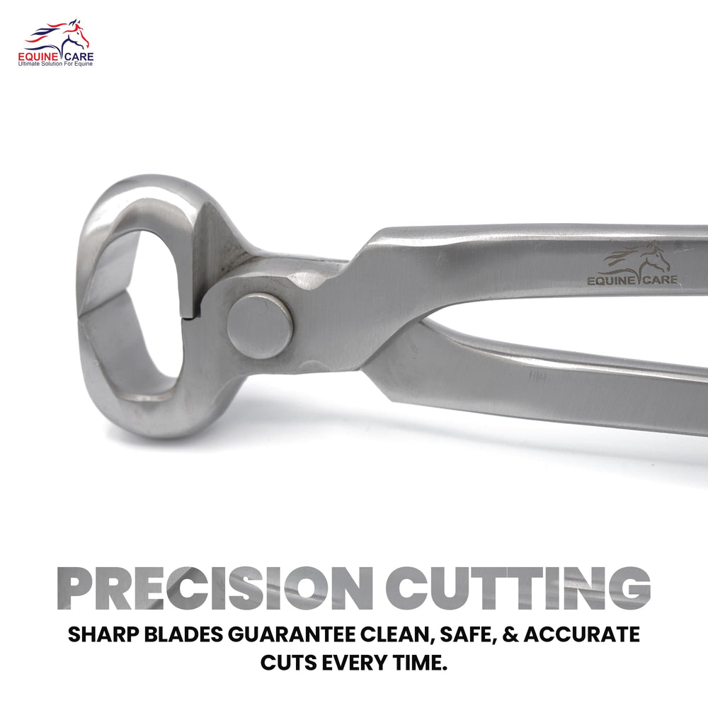 Equine Care hoof nippers full-tool-shot shows complete professional tool.