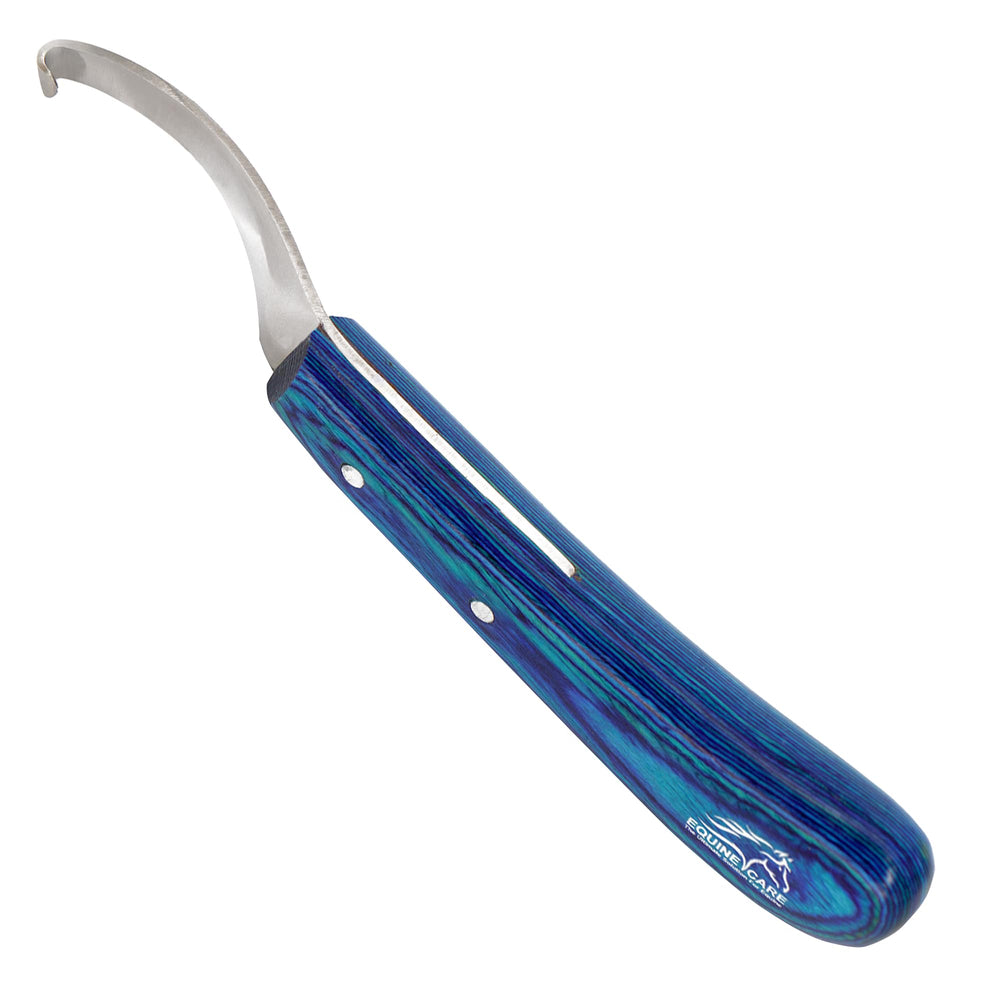 Equine Care hoof knife blade close-up highlighting ultra-sharp J2 edge for clean cuts