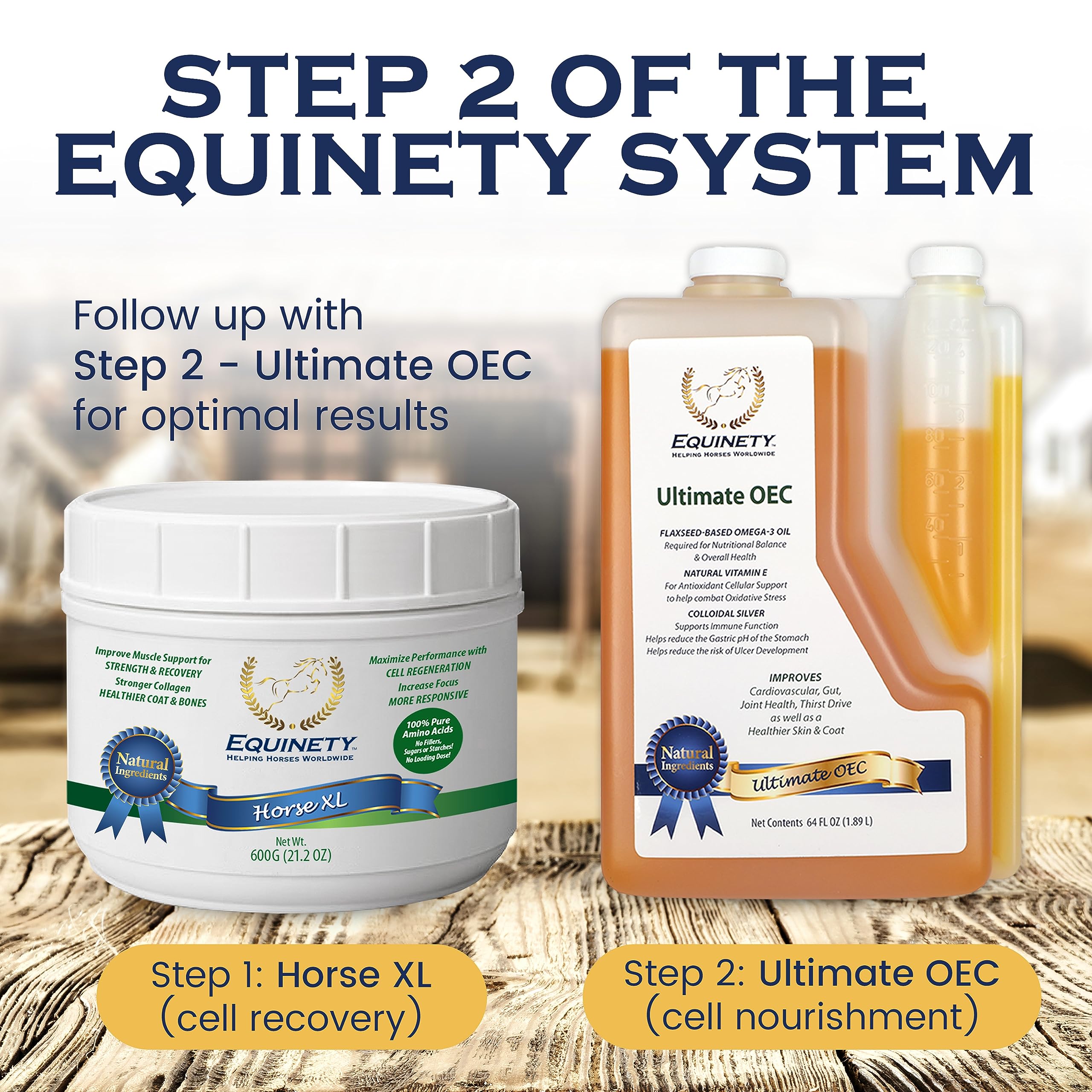 Equinety Ultimate OEC administered-in-feed image shows stress-free mixing into meals.
