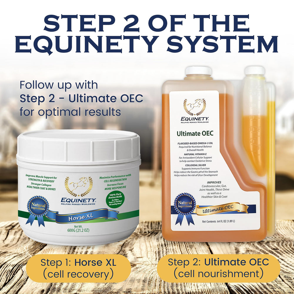 Equinety Ultimate OEC administered-in-feed image shows stress-free mixing into meals.