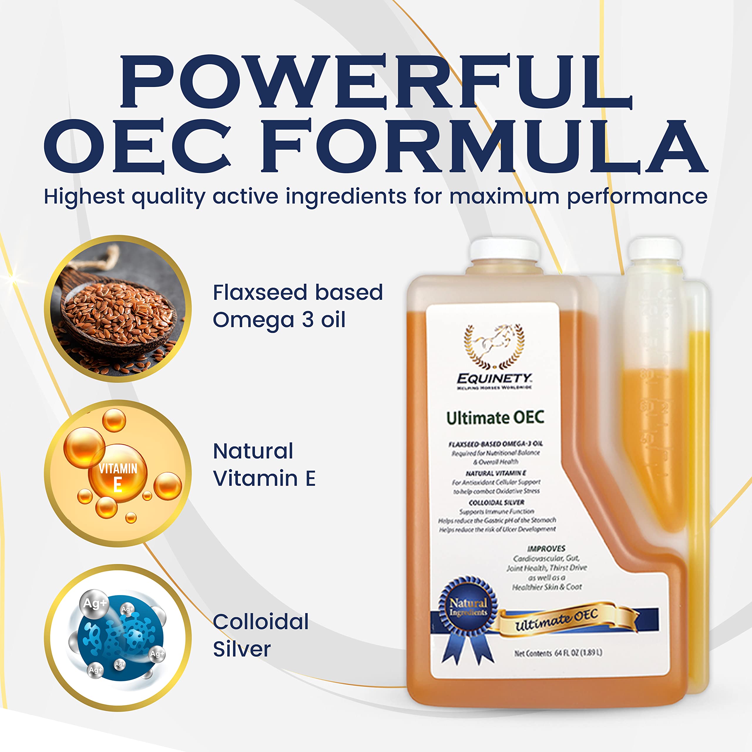 Equinety Ultimate OEC gut-wellness image suggests digestive comfort support for horses.
