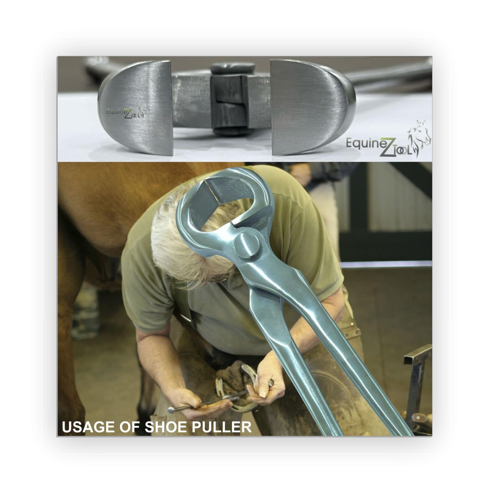 Equinez Tools dull-finish shoe puller showing enhanced grip during extraction