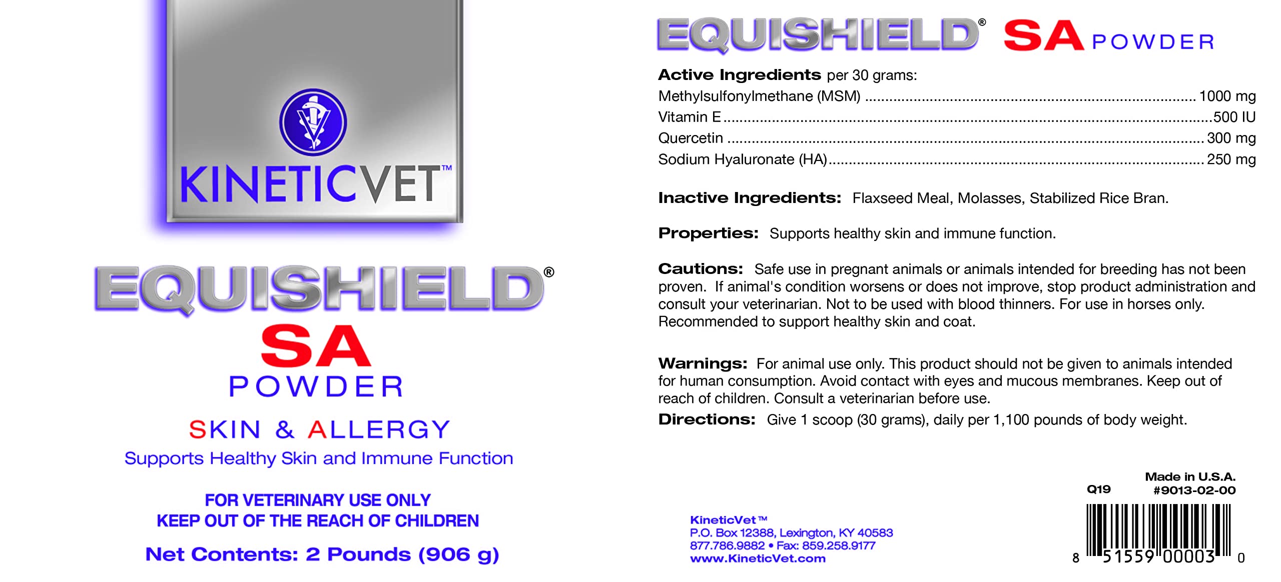 EquiShield KineticVet SA powder scoop image demonstrates daily dosing for aversion management.
