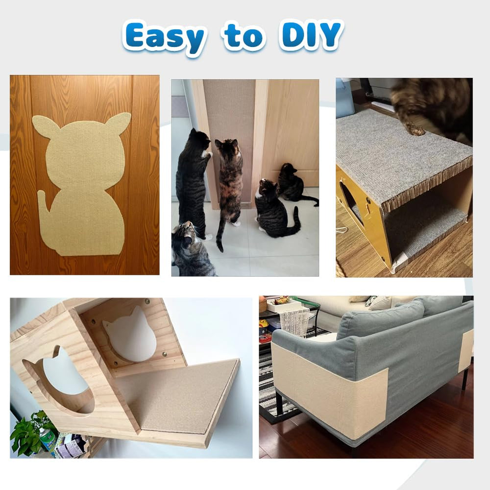 Equmis cat scratcher mat protecting a wooden surface from cat claws