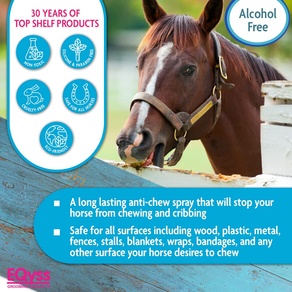 Eqyss Crib Guard drying clear on wooden stall surface after application