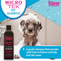 Eqyss Micro-Tek Pet Shampoo back label highlights non-steroidal formula