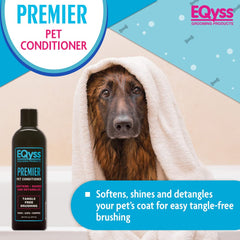 Eqyss Premier Pet Conditioner label highlights botanical, gentle, pH-balanced care