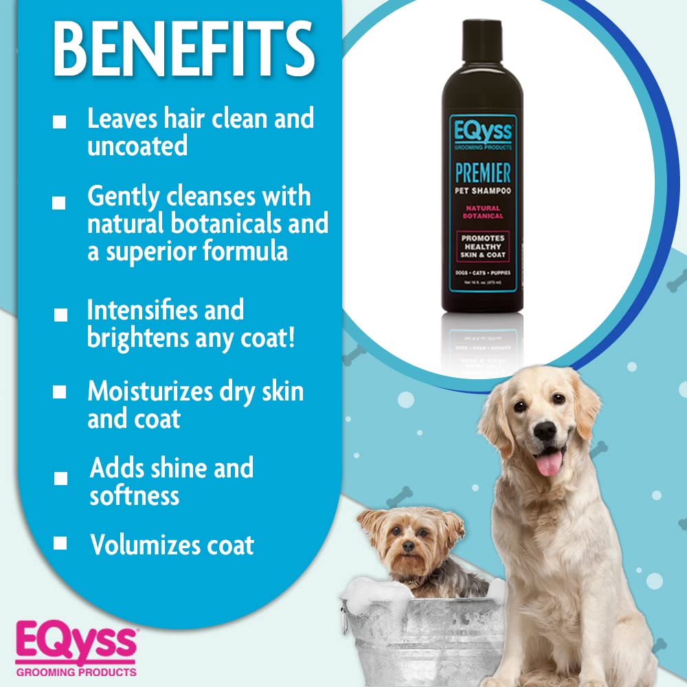 Eqyss Premier Pet Shampoo color-brilliance glow shows enhanced whites and browns.
