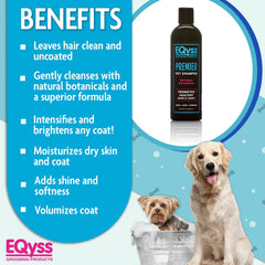 Eqyss Premier Pet Shampoo color-brilliance glow shows enhanced whites and browns.