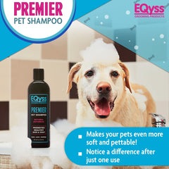 Eqyss Premier Pet Shampoo lathering action demonstrates rich foam for gentle cleansing.