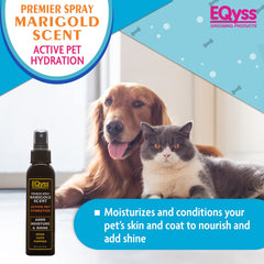Eqyss Premier Marigold on-coat spray application for smooth, shiny fur.