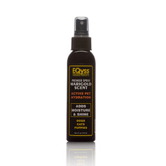 Eqyss Premier Pet Spray Marigold bottle showing moisture-boosting coat care.