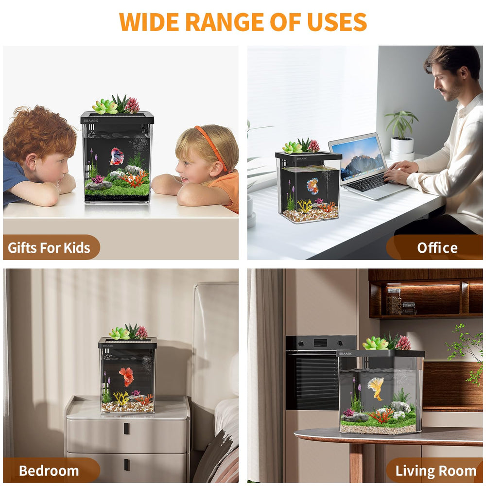 ERAARK Betta tank on desk or shelf adds decorative appeal