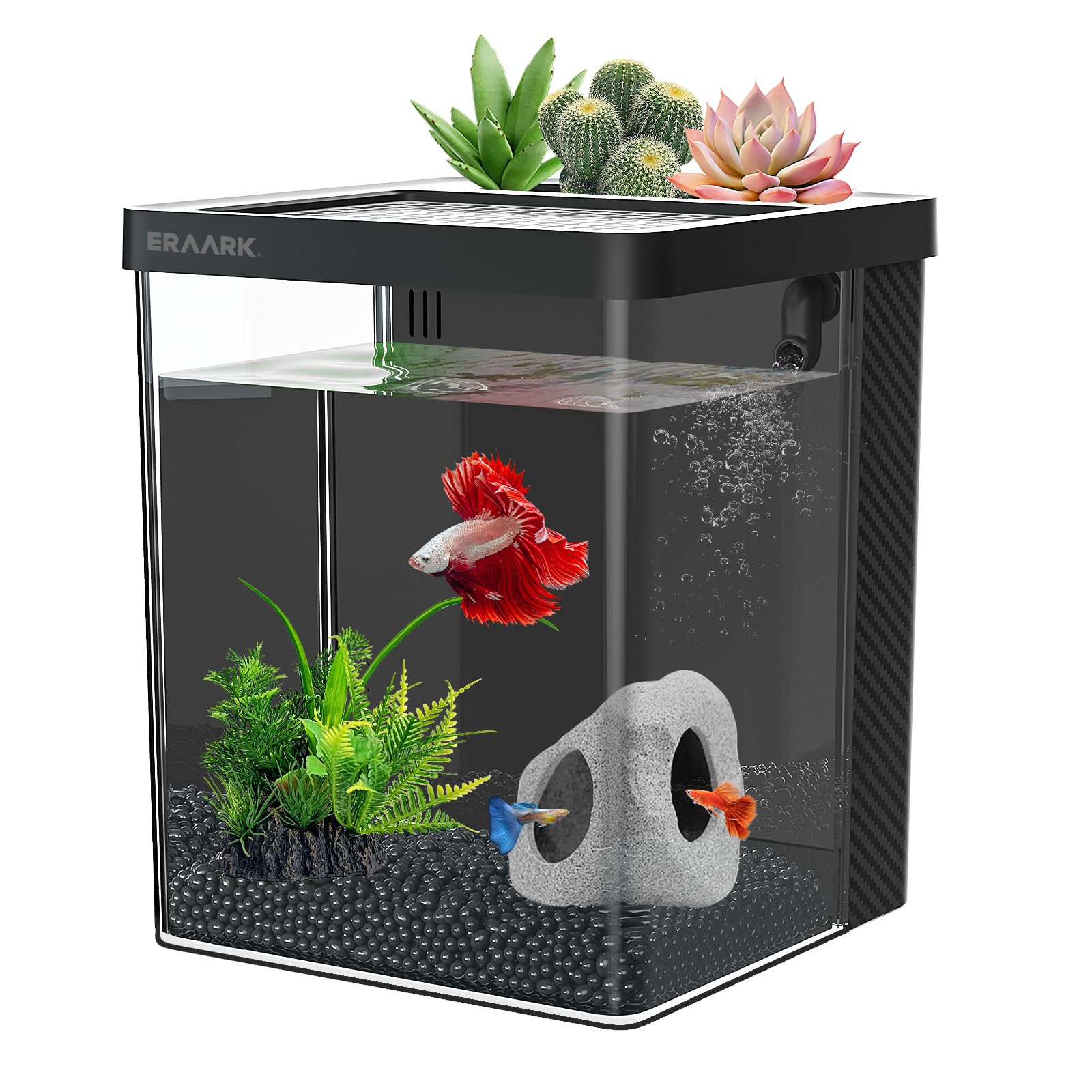 ERAARK Betta Tank LED light with color options enhances daytime and nighttime viewing.