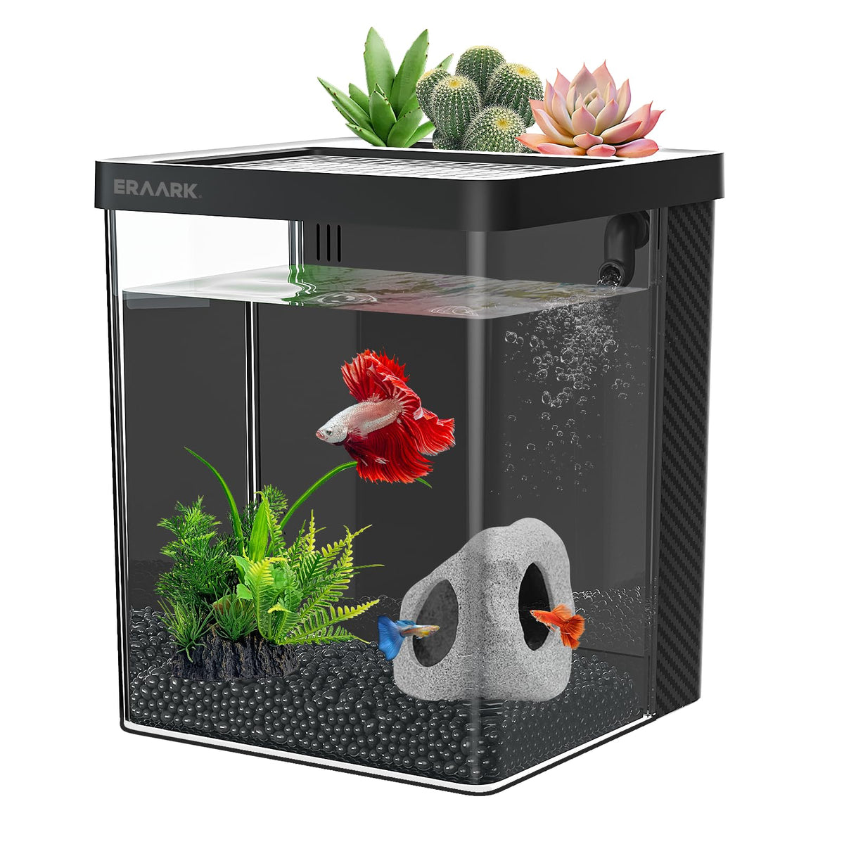 ERAARK Betta Tank LED light with color options enhances daytime and nighttime viewing.