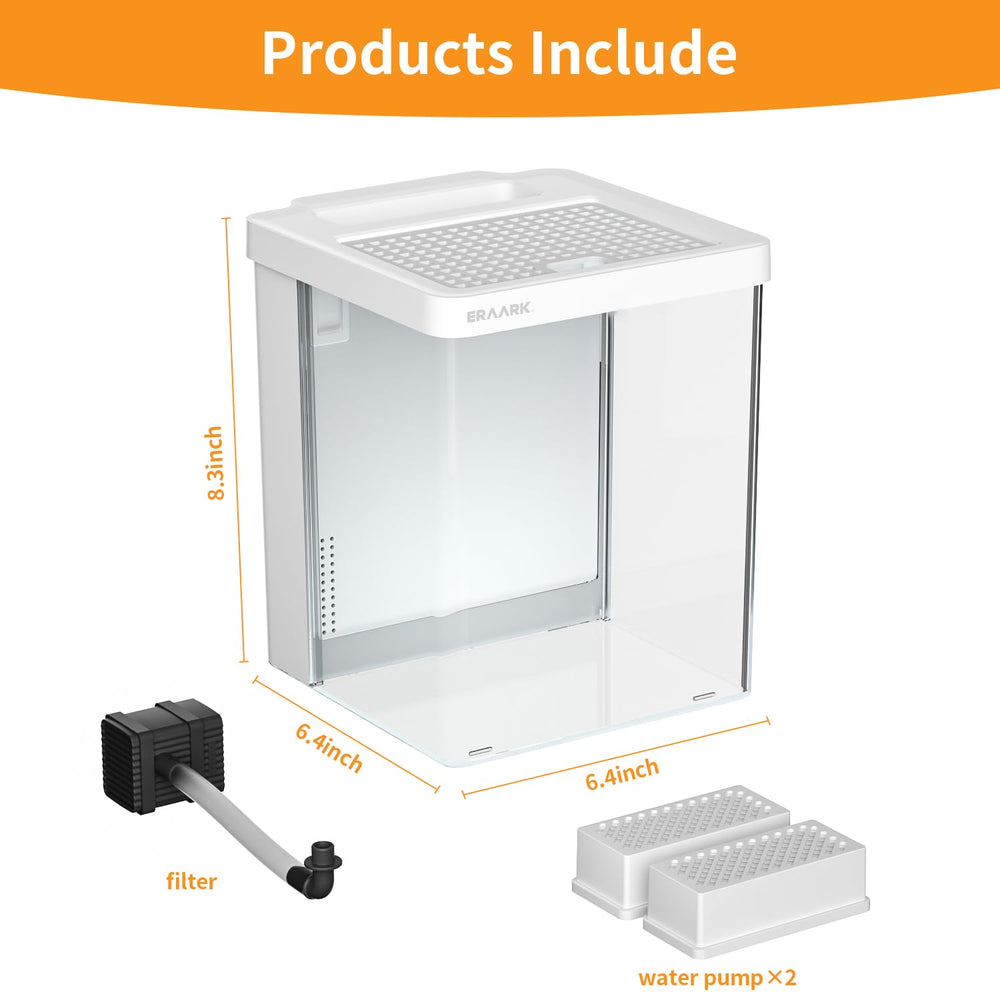ERAARK Smart Betta Tank filter and pump enable clearer water and smoother flow.