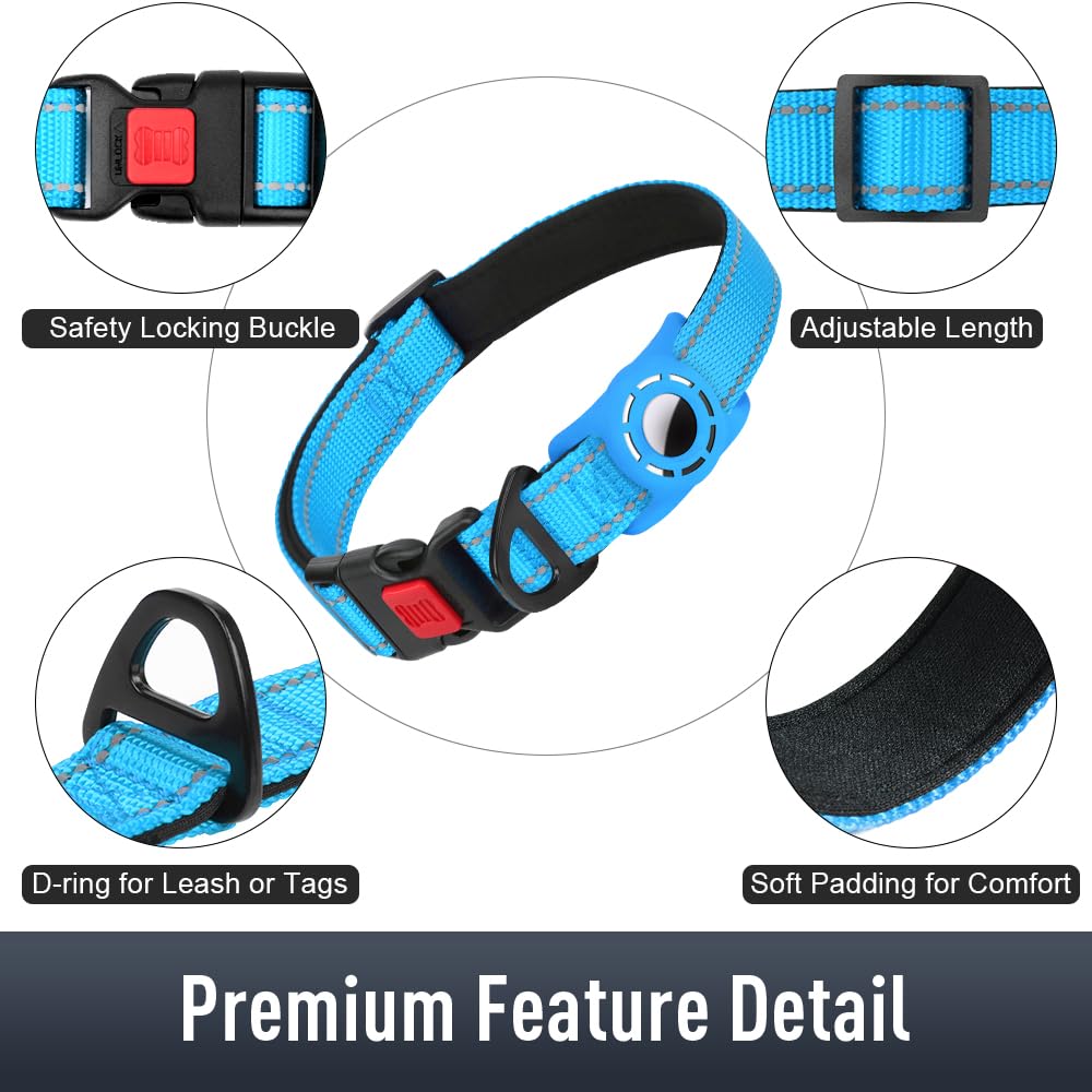 Erbine Airtag Dog Collar reflective stitching improves visibility on night walks.