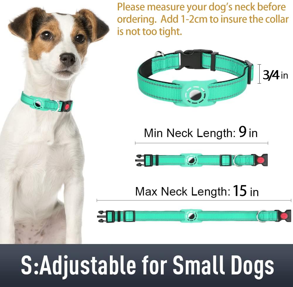 Erbine Airtag Dog Collar teal adjustable size range fits various breeds.