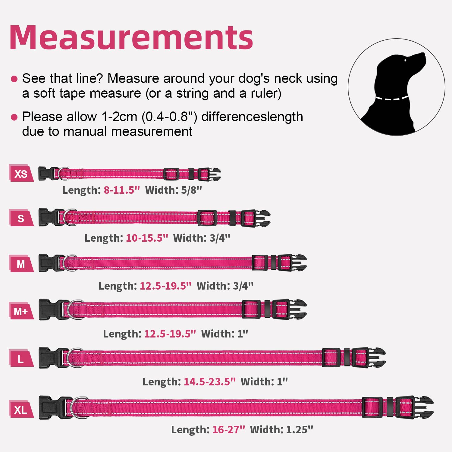 Erbine reflective dog collar in hotpink color boosts style and visibility.