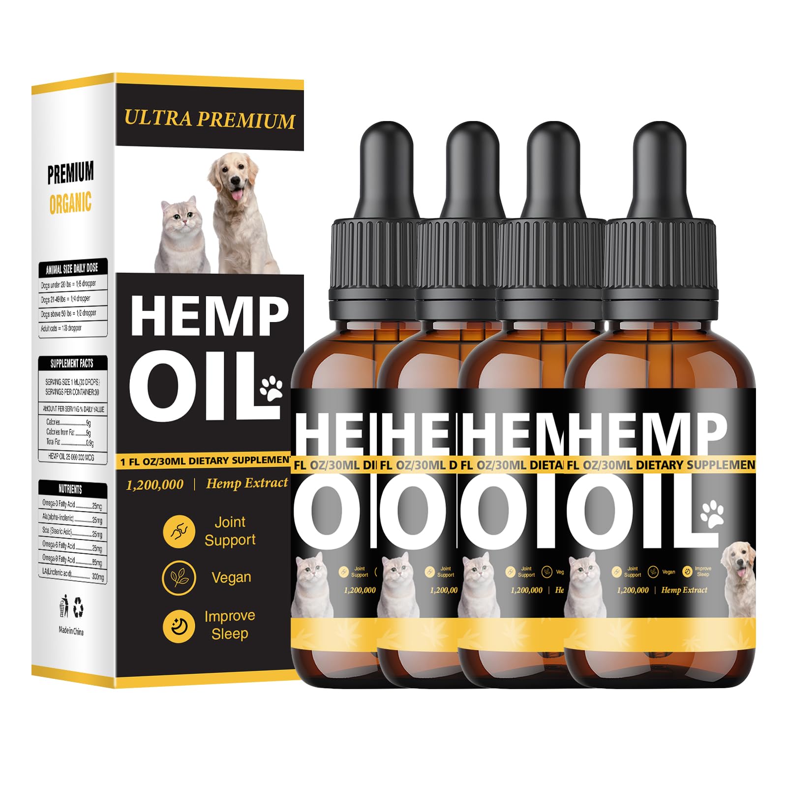ERERMAB hemp oil for dogs and cats bottle showing calming support for pets