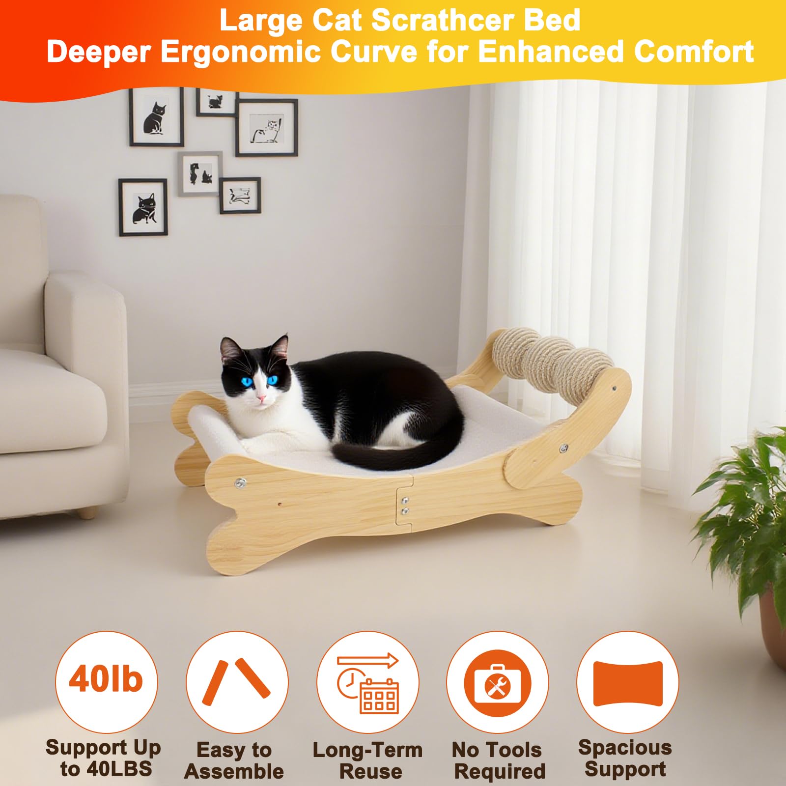 ERGTFVN durable-rubber-wood-frame conveys premium materials and long-lasting cat furniture.