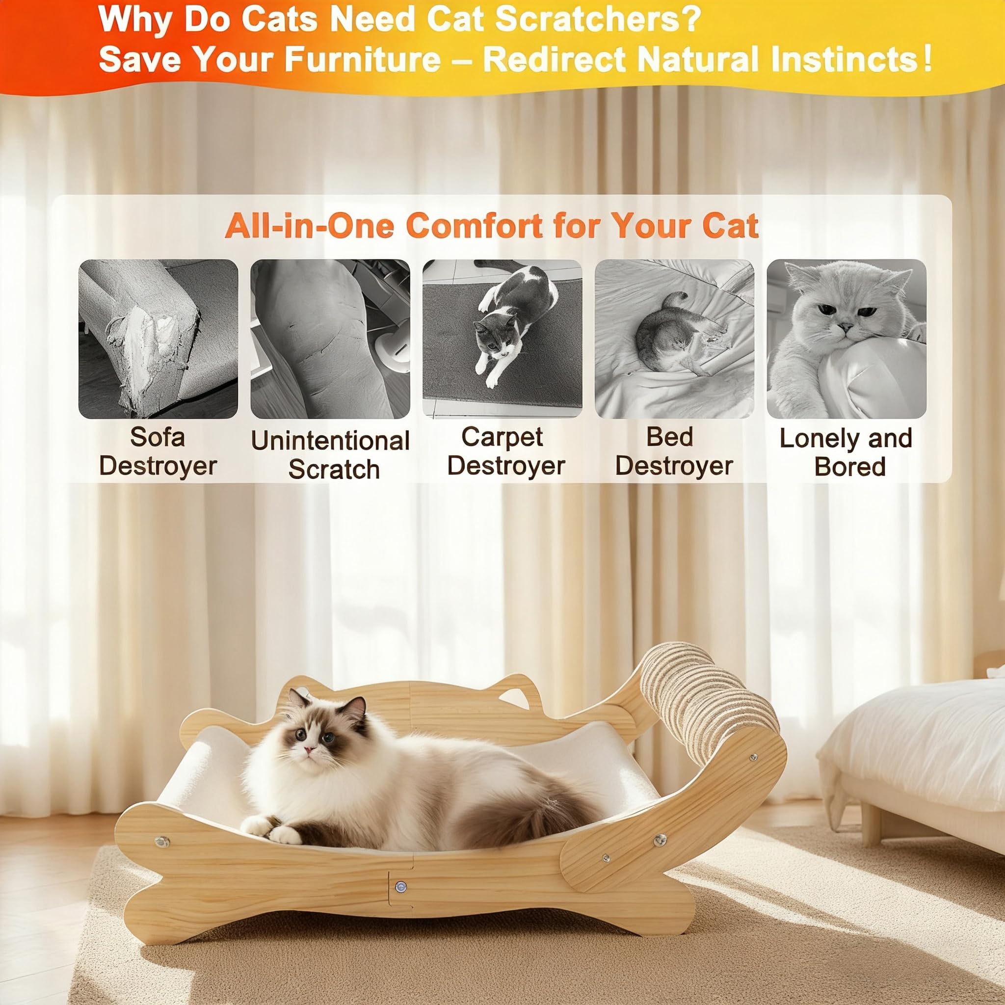 ERGTFVN eco-friendly-sisal-surface enables healthy claw maintenance through natural scratching.