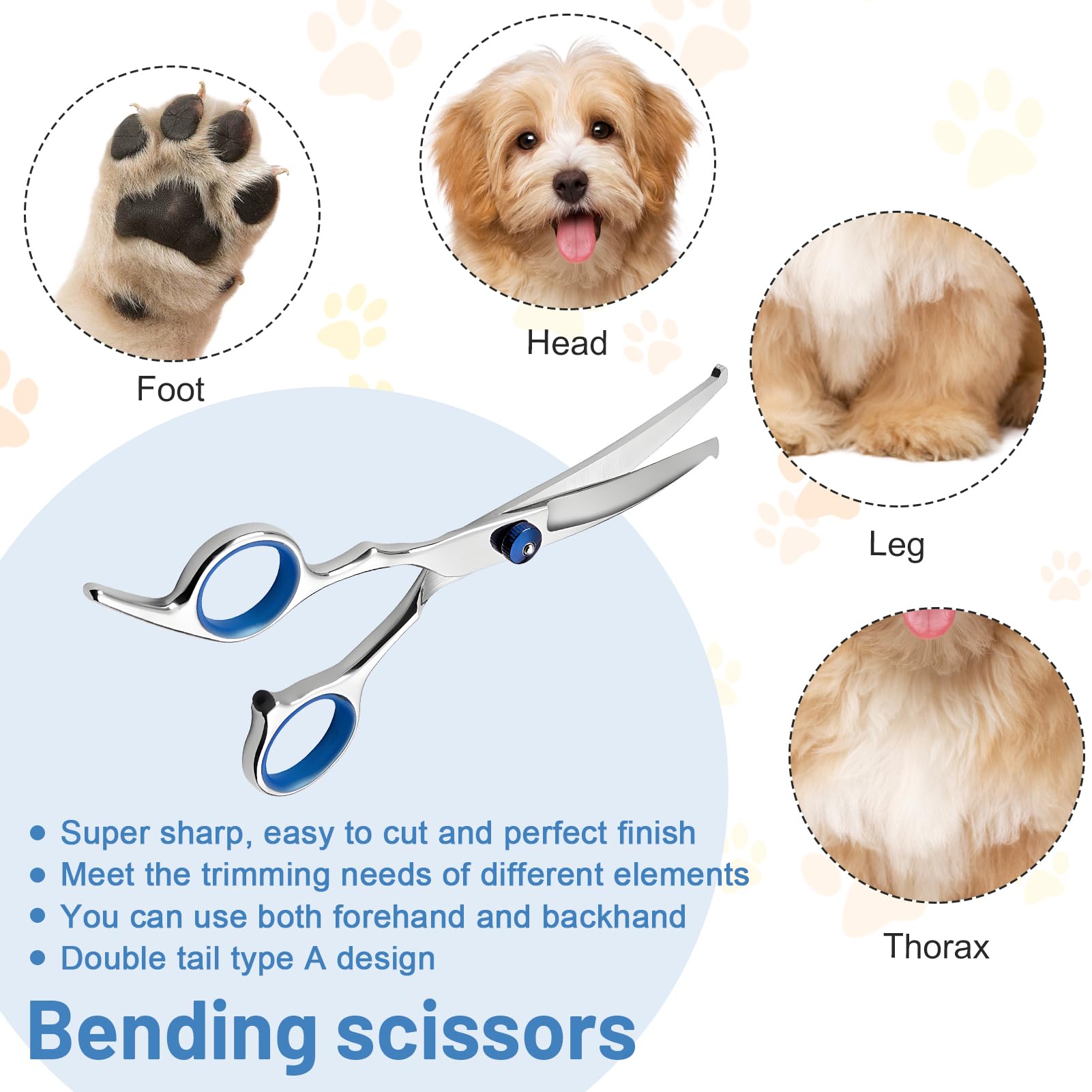 Erioscar curved dog grooming scissors 4CR13 stainless steel for durable sharp cuts.