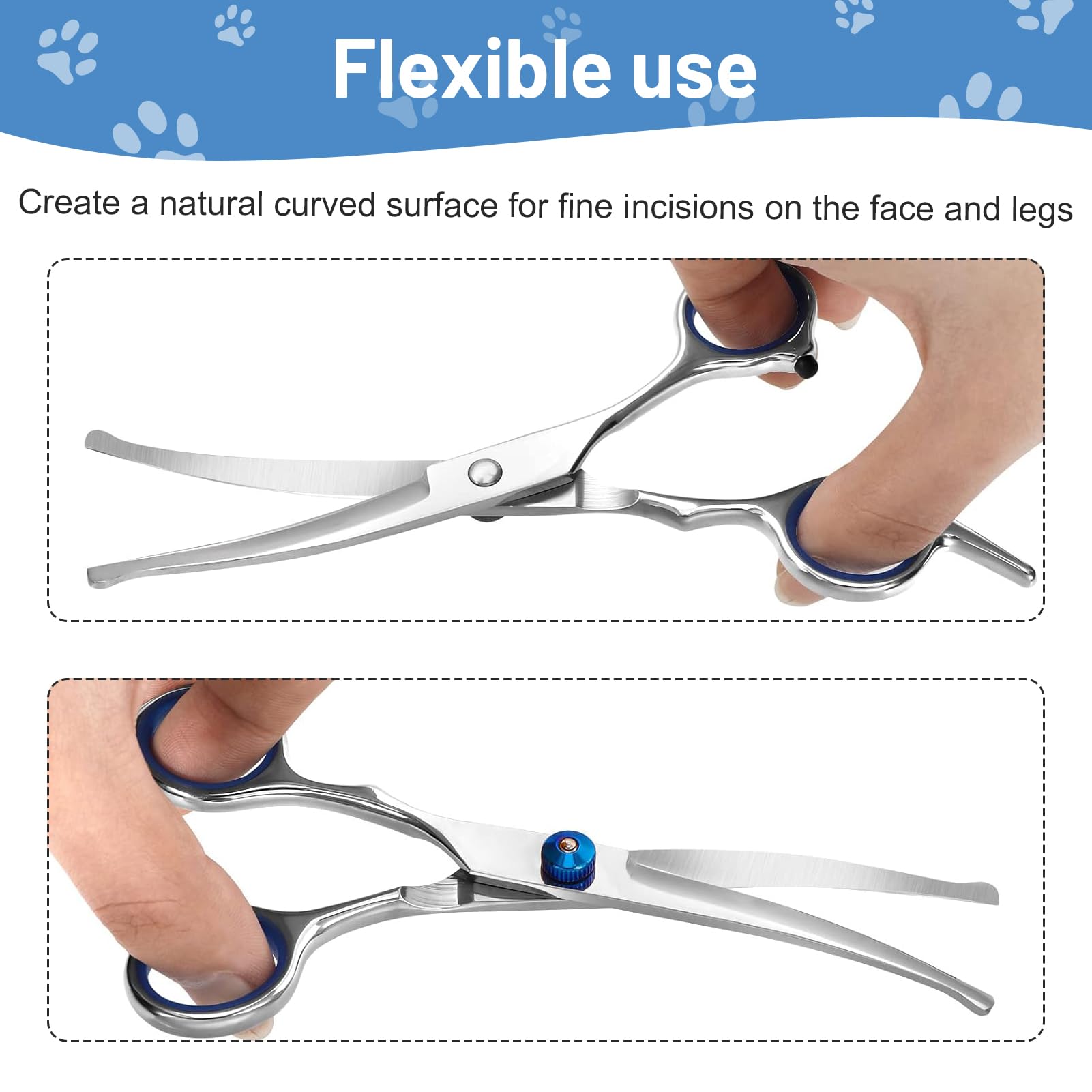 Erioscar curved dog grooming scissors 6.7 inch length for quick trimming.