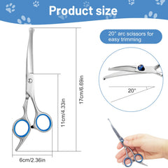 Erioscar curved dog grooming scissors safety round head in action for gentle trims.
