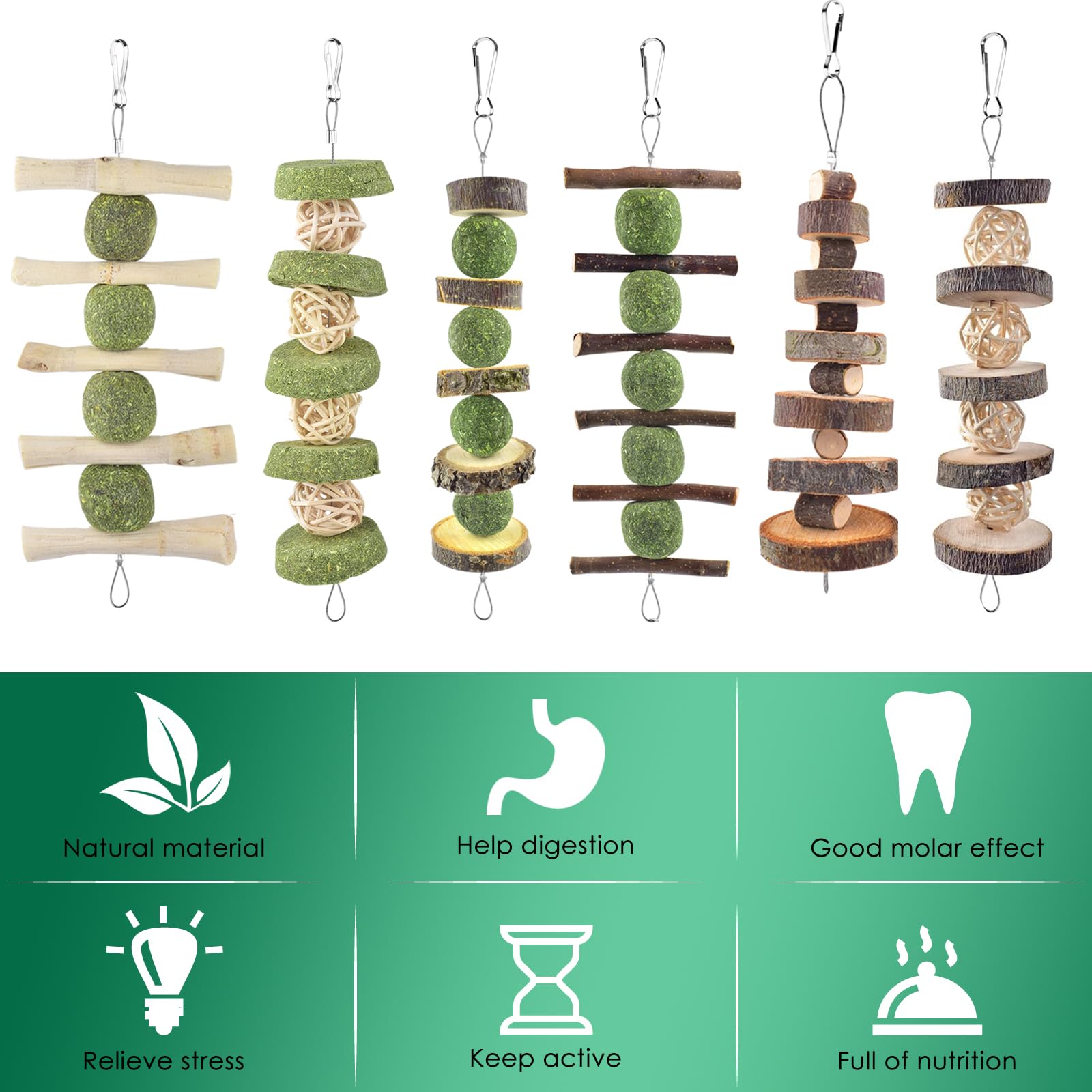 ERKOON bunny-chew-toys-hanging-setup: demonstrates clean, accessible play in the cage.