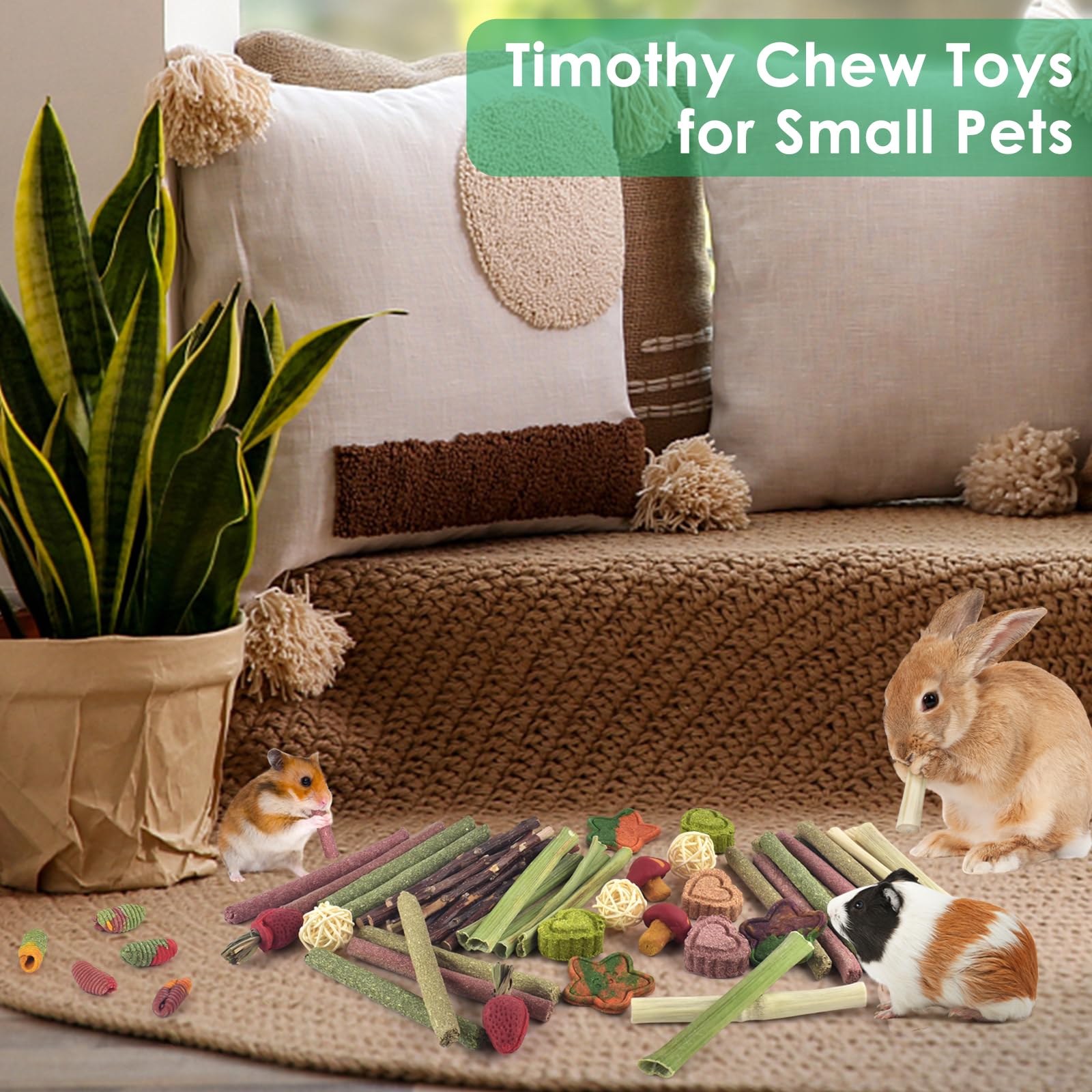 ERKOON bunny chew toys Papaya Stem Donut entices curious nibbling
